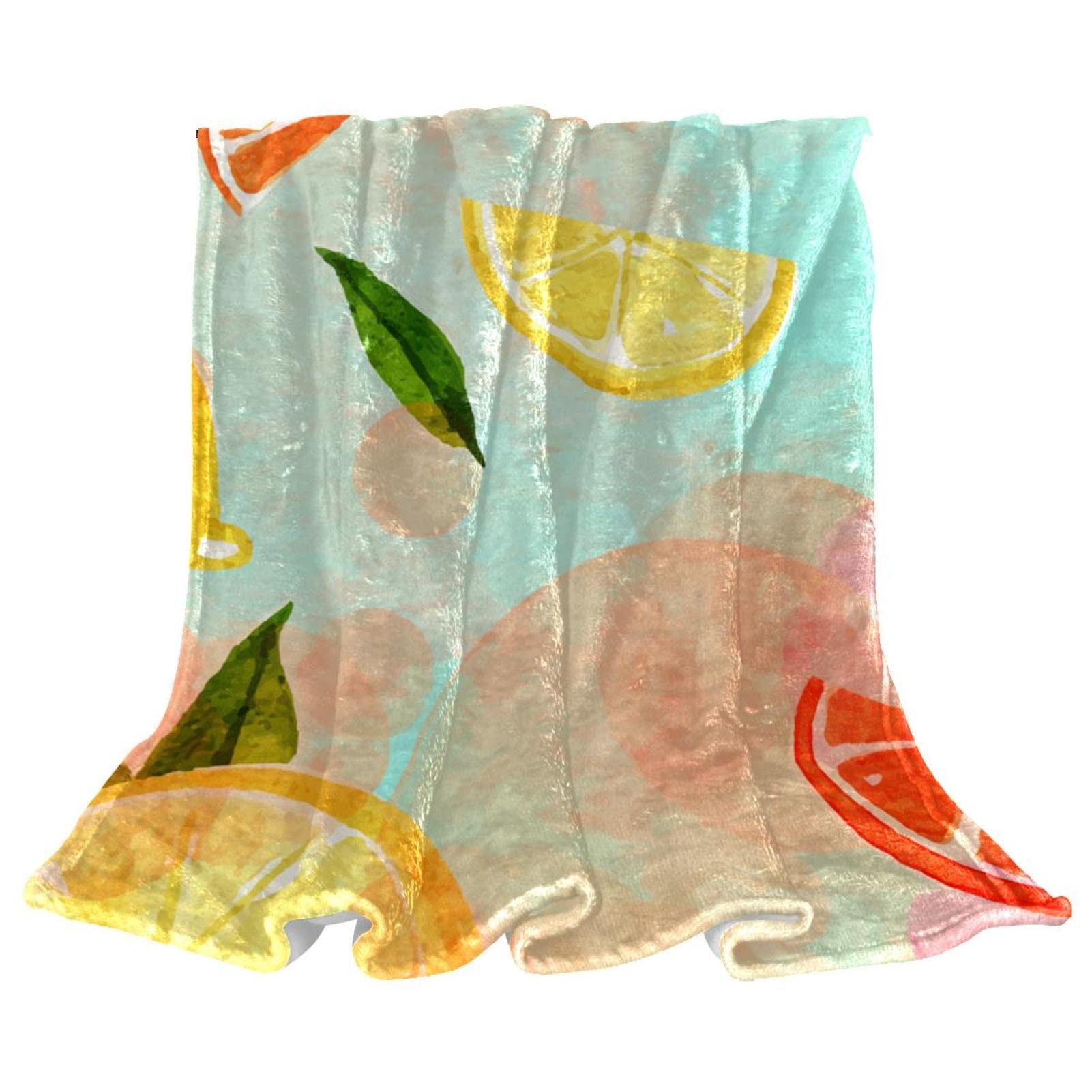 Couverture polaire aquarelle fruits plaid fraise orange citron pour chambre et canapé