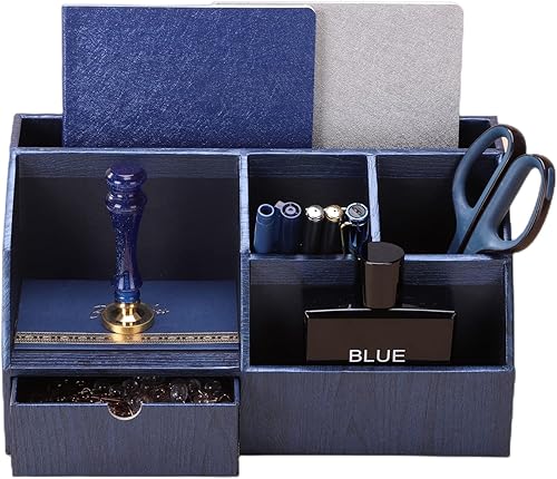 Miniatura 7 de BOLDFOX Organizador de escritorio de oficina con 5 compartimentos + 1 cajón  The Woodlike Collection, verde esmeralda