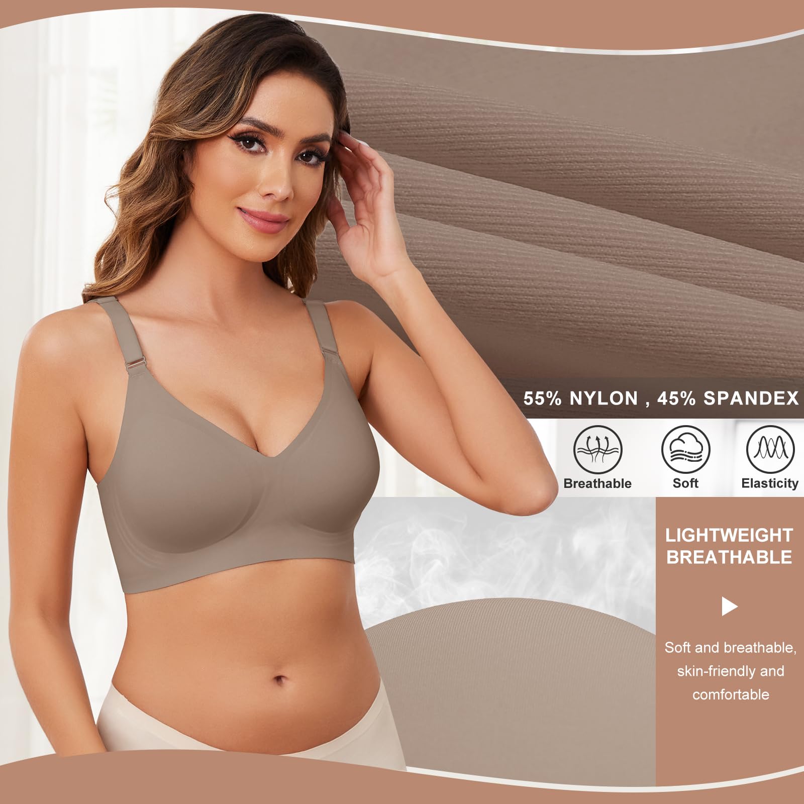 Xnova Donna Reggiseno Senza Ferretto con Cuscinetti, Stretch Leggero Reggiseni di Base Spalline Regolabili Senza Schienale, Comfort Intimo Bralette Invisibile Elasticizzato