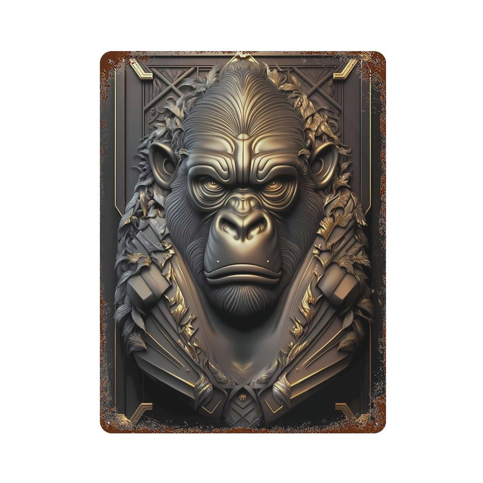 Golden Metal Gorilla Vintage Rust Metal Sign 15.7"x11.8", Ideal for Cafe, Home Bar And Lounge Decor