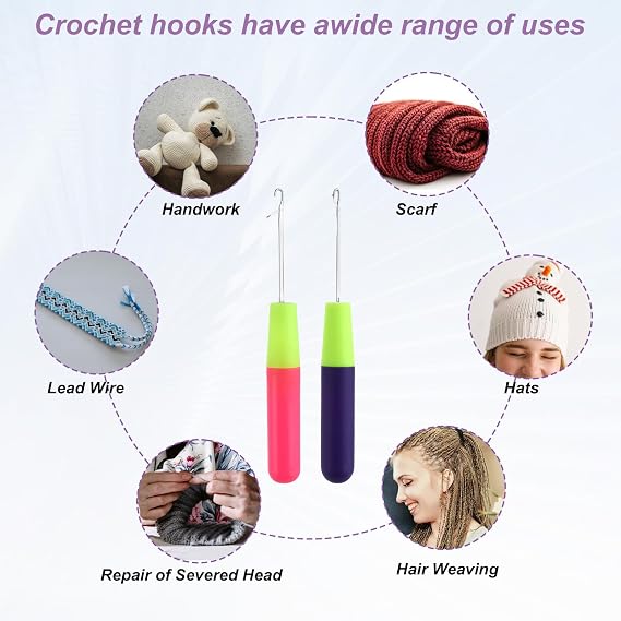 2 Pcs Latch Hook Crochet Hooks for Hair (0.2in + 0.15in) Latch Hooks Tool for Micro Braids Repair Tool Multi-Purpose Knitting Needle for Hair Extension Feather Carpet Making and Art Crafts