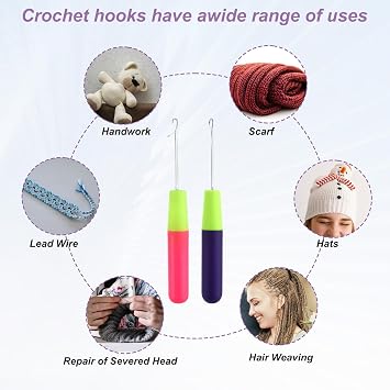 2 Pcs Latch Hook Crochet Hooks for Hair (0.2in + 0.15in) Latch Hooks Tool for Micro Braids Repair Tool Multi-Purpose Knitting Needle for Hair Extension Feather Carpet Making and Art Crafts