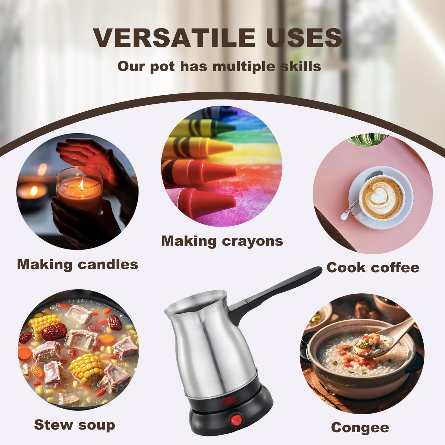 Phinicco Wax Melter for Candle Making, Electric Wax Melter, Stainless Steel Pot 800ML Candle Making Pot