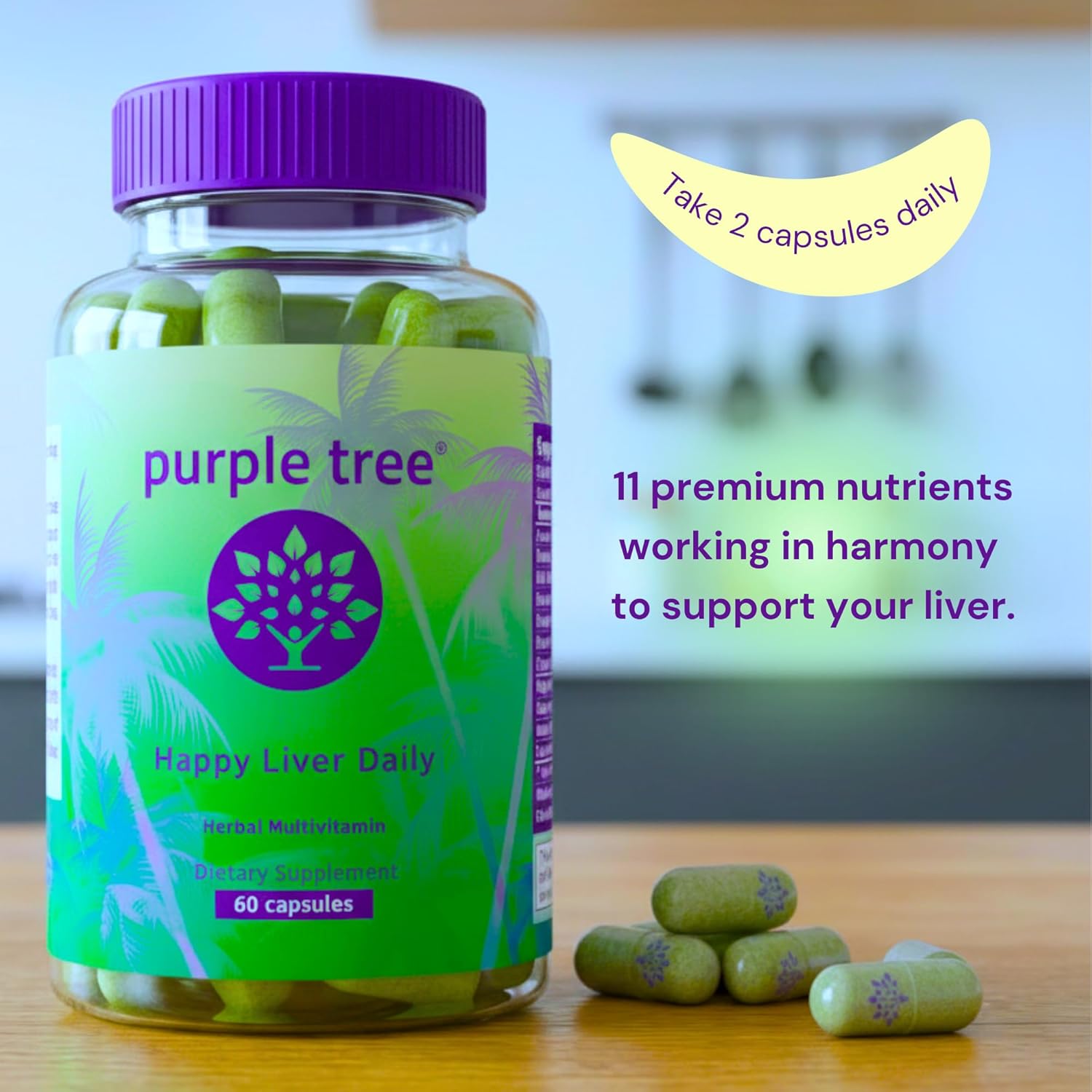 purple tree Happy Liver Daily | Liver Support & Cleanse Supplement with Milk Thistle 80% Silymarin, Dandelion, Artichoke, Vine Tea DHM & Vitamins | Daily Liver Wellness - 60 Vegan Capsules - Image 2