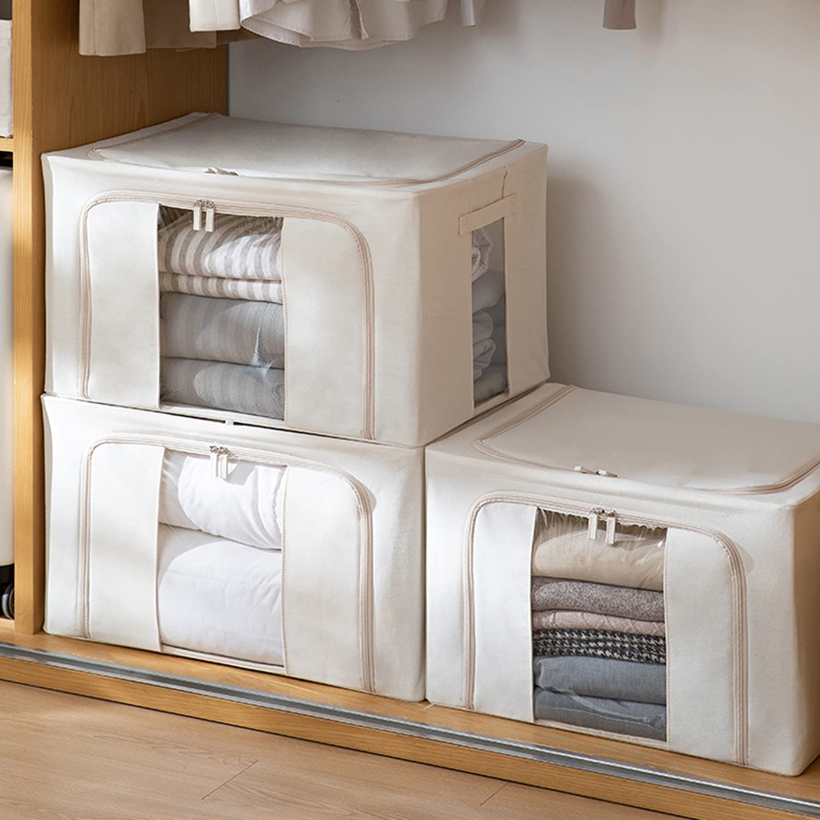 Borsa portaoggetti sotto il letto di grande capacità con 3 finestre trasparenti - Ideale per trapunte e biancheria da letto - Organizer da 73 l/90 l (dimensione: 90 l)