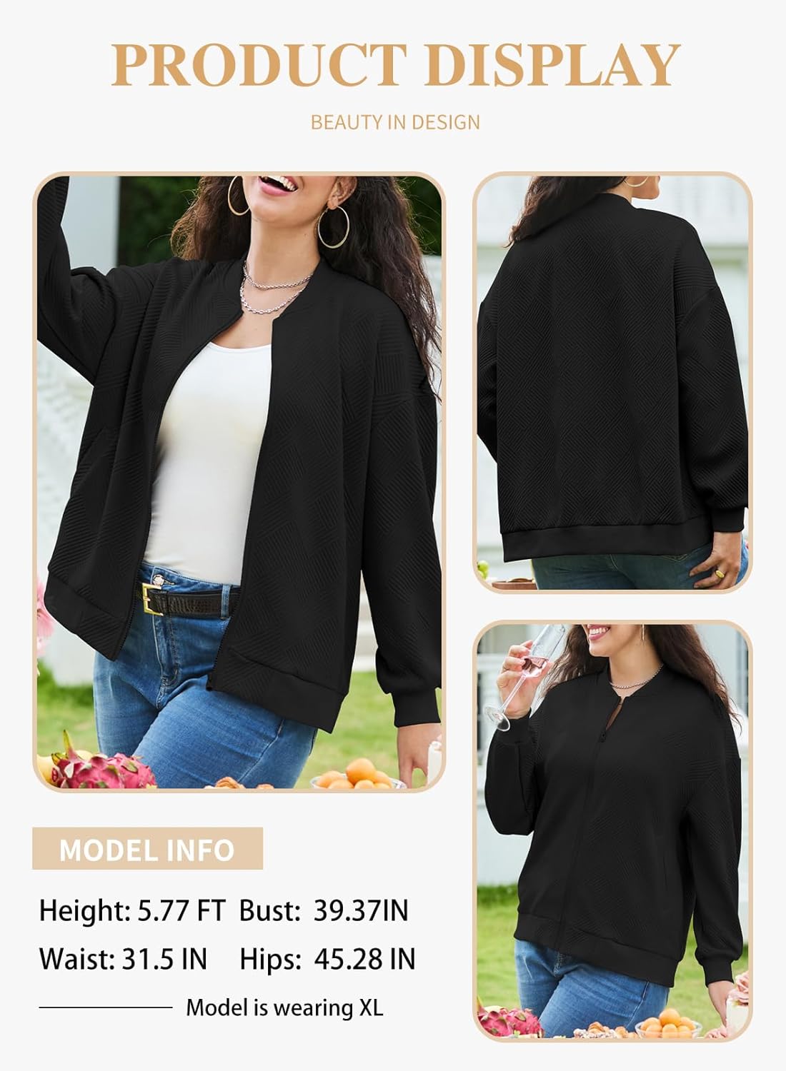 Eytino Womens Plus Size Jackets Long Sleeve Full Zip Casual Lightweight Fall Jacket(1X-5X) - Image 3