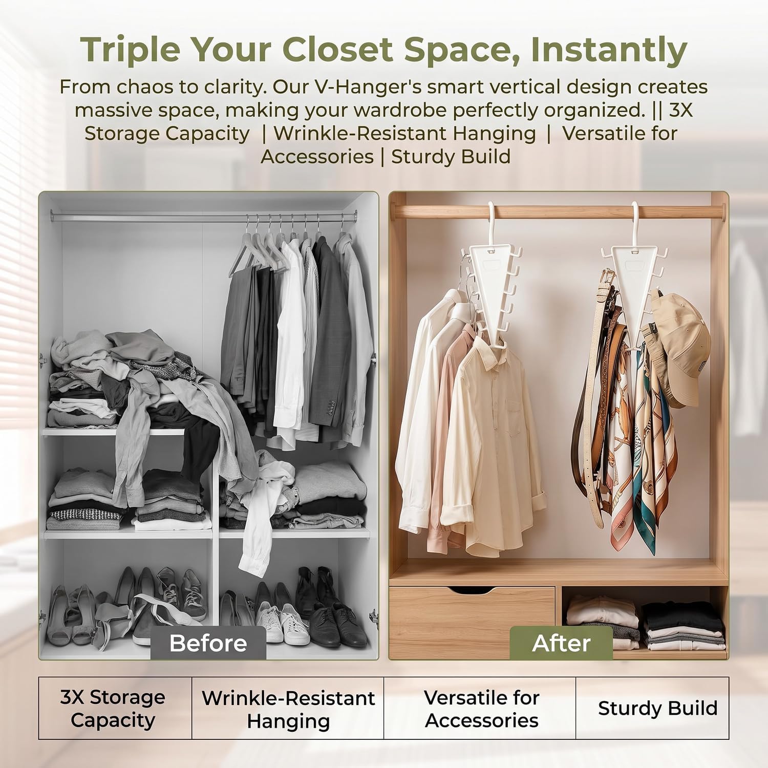 V-Shape 12-Hook Rotating Hanger, 360° Space Saving Closet Organizer, Multi-Functional Wardrobe Storage Rack for Clothes, Hats, Scarves, Ties - Durable ABS Home & Dorm Essentials (White, 2-Pack) image 3