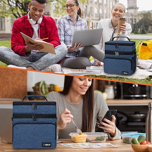 Miniatura 7 de OPUX Lonchera térmica para hombres y mujeres, bolsa enfriadora grande de doble compartimento, lonchera suave de dos cubiertas para el trabajo, la