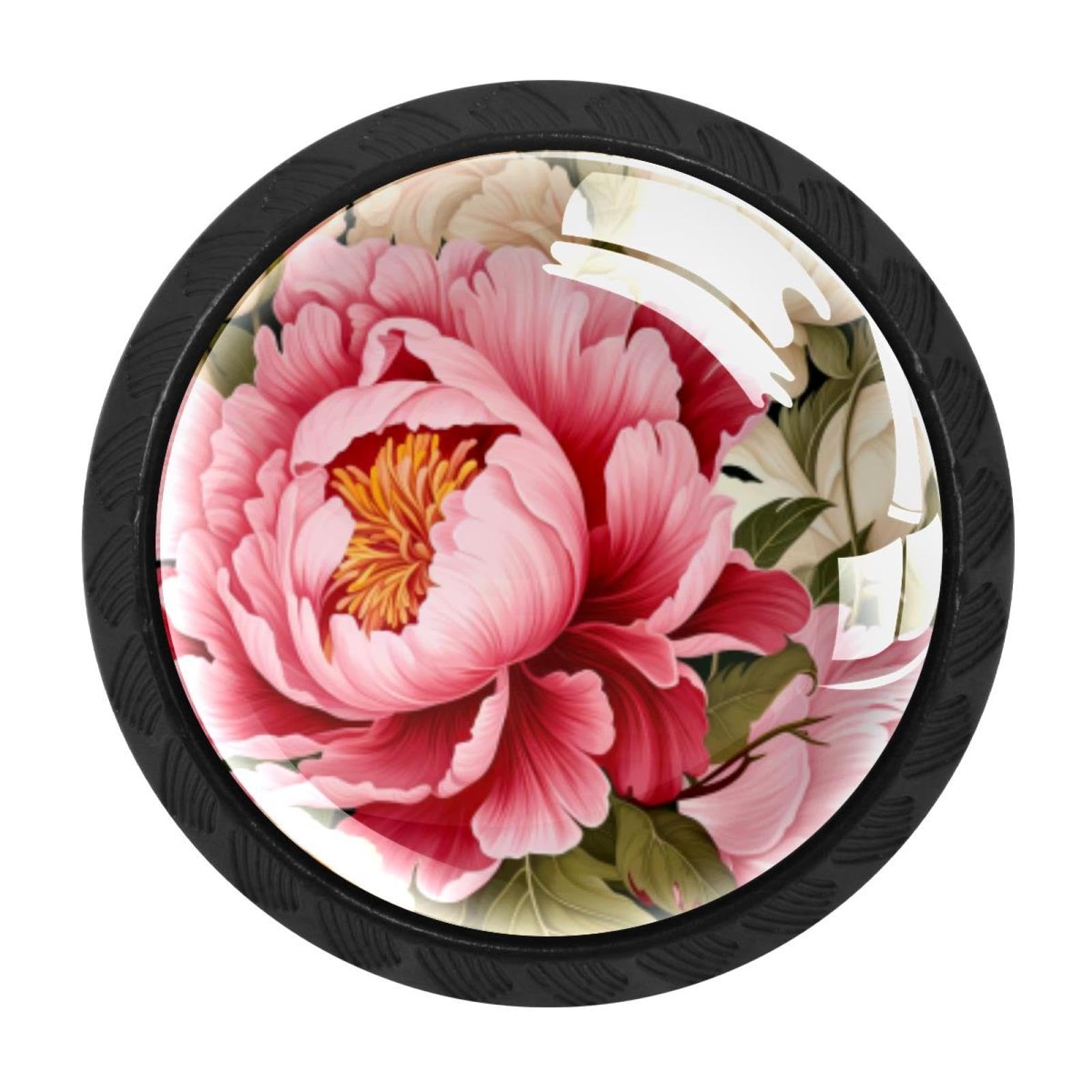 CHENZZZZ Peony Drawer Knobs Pull Handle Crystal Glass Circle Shape Cabinet Drawer Pulls Cupboard Knobs with Screws for Kitchen Cupboard Dresser Wardrobe etc