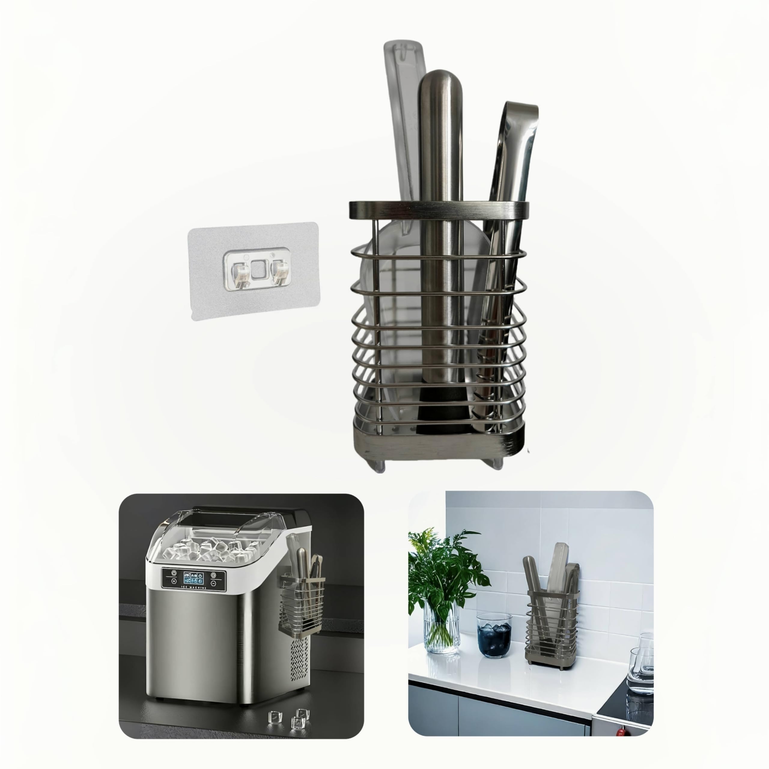 Ice Scoop with Holder - Ice Scooper Holder & Ice Scoop & Ice Tongs & Ice Muddler 4 PCS Set - Ice Maker Accessories for Counter Top Ice Makers and Machines Foodservice Products