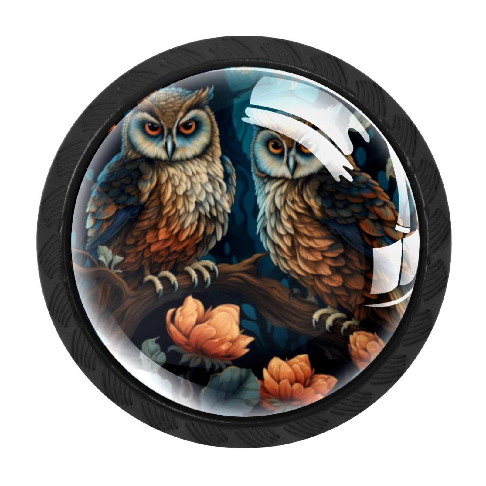 CHENZZZZ 4 Pack Owl Dresser Drawer Cabinet Knobs Round Crystal Glass Knobs Pulls Handles for Kitchen Wardrobe Cupboard Door Hardware