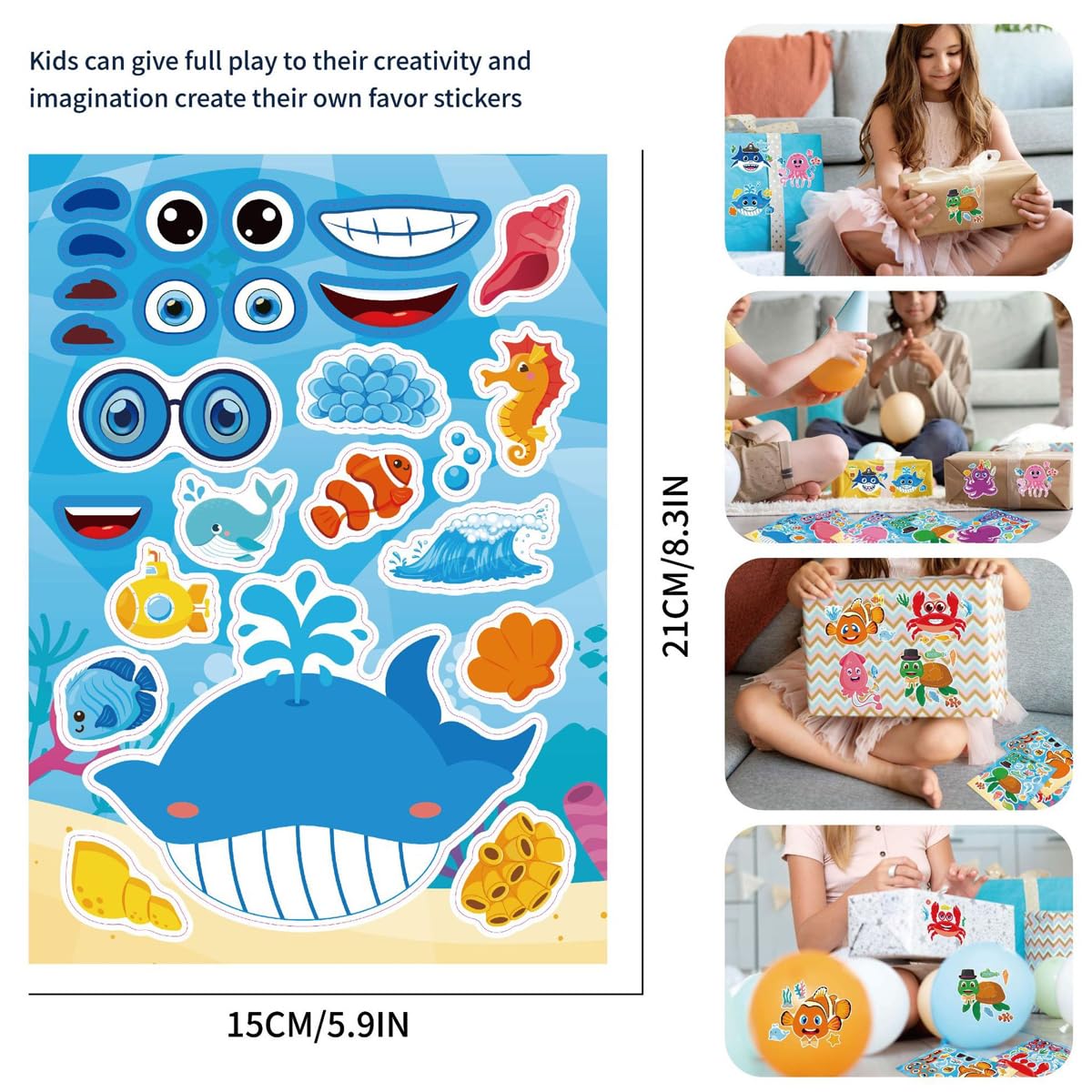 Adesivi 3D per Bambini - 30 Fogli Stickers Puffy per Regali Gratificanti, Scrapbooking con Animali, Pesci, Dinosauri, Frutta e Torta