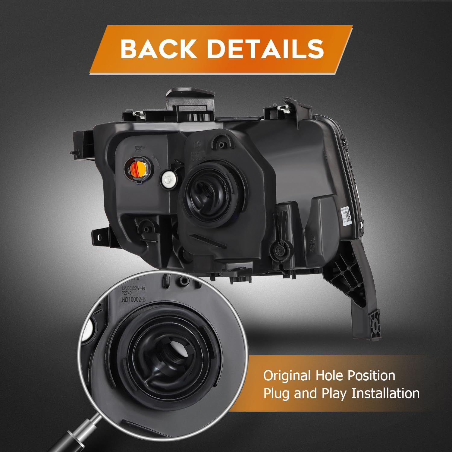 Headlight Assembly Compatible with 2003-2006 For Honda Element Black Housing Amber Reflector Driver and Passenger Side 33151-SCV-A01 33101-SCV-A01HO2518106 HO2519106