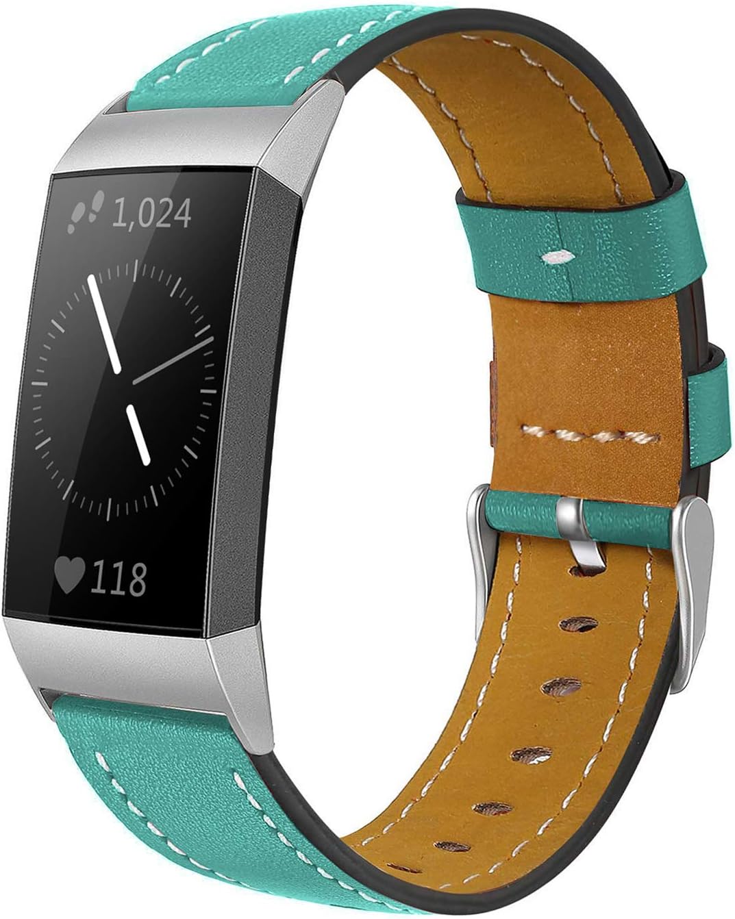 Compatible for Fitbit Charge 4 / Fitbit Charge 3 / Fitbit Charge 3 SE Bands, Genuine Leather Band Replacement Accessories Straps Women Men Small Large (Aquamarine)