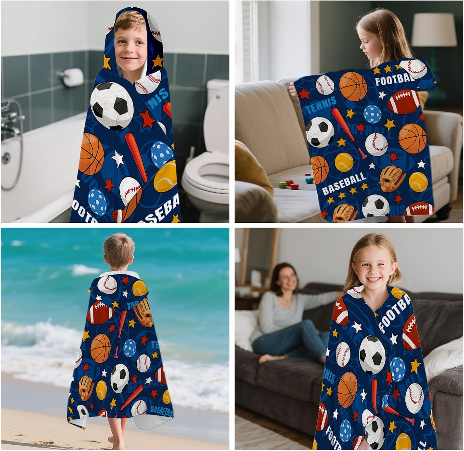 Balls Hooded Beach Towel For Kids, Cartoon Hooded Towels For Toddlers 30" x 50", Kids Beach Towels For Pool, Travel, Swim, Colorful Wearable Bath Towel For Toddlers, Girls Bath Towel with Hood - Image 7