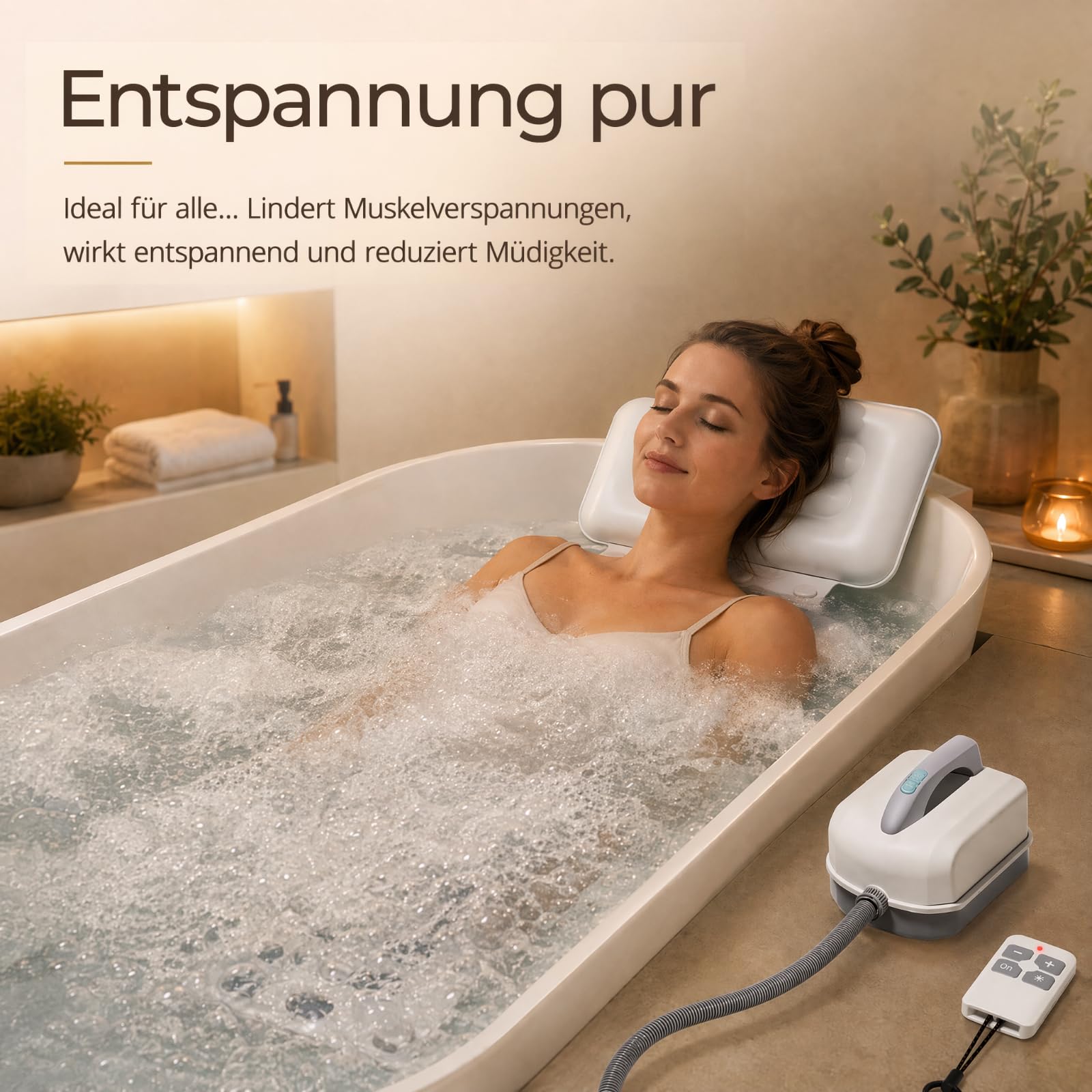 Badewanne Spa Matte, Luftsprudelbad Sprudelmatte, Whirlpool Badewannenmatte mit Kissen, Portable Bubble Bath Massager mit 6 Geschwindigkeit Blasen für Home Relaxation, Anti-Rutsch-Saugnäpfe