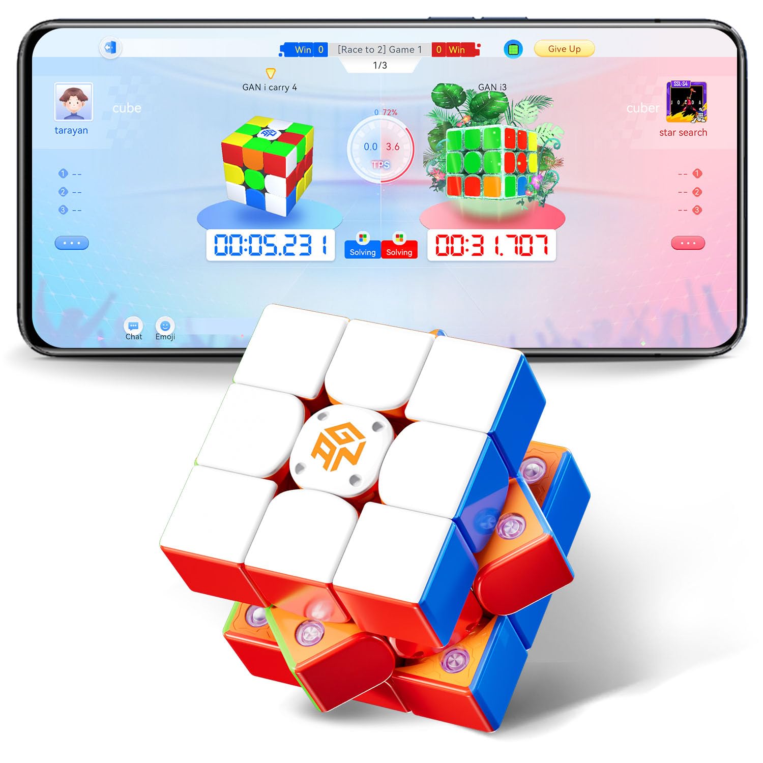 GAN 356 i Carry 4 Spring Edition, Intelligent Speed Cube 3x3 with Magnets and Bluetooth, App for Online Competitions, Replaceable Batteries and a Matte Surface
