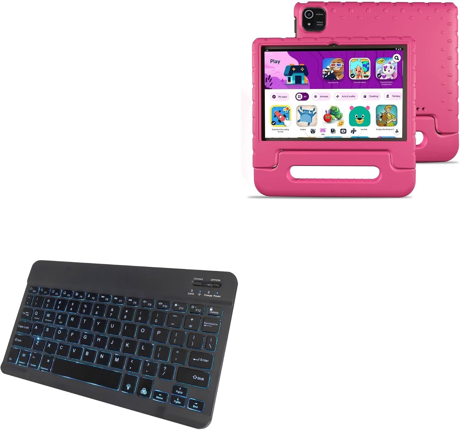 BoxWave Keyboard Compatible with NOBKLEN Kids Tablet JR-J10 (10 in) - SlimKeys Bluetooth Keyboard - with Backlight, Portable Slim LED 7 Colors - Jet Black
