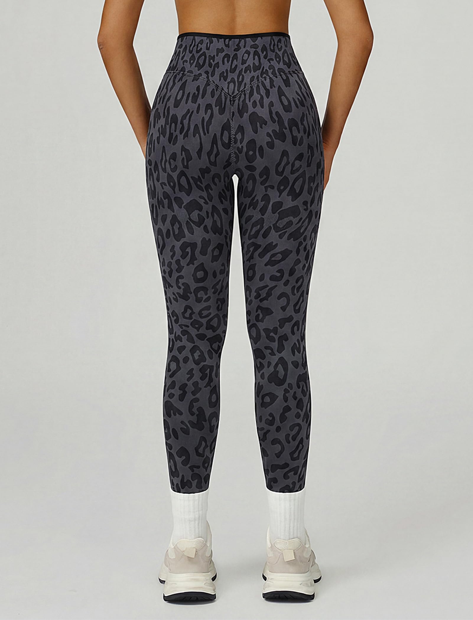 Odizli Leggings sportivi da donna a vita alta, con motivo leopardato, opachi