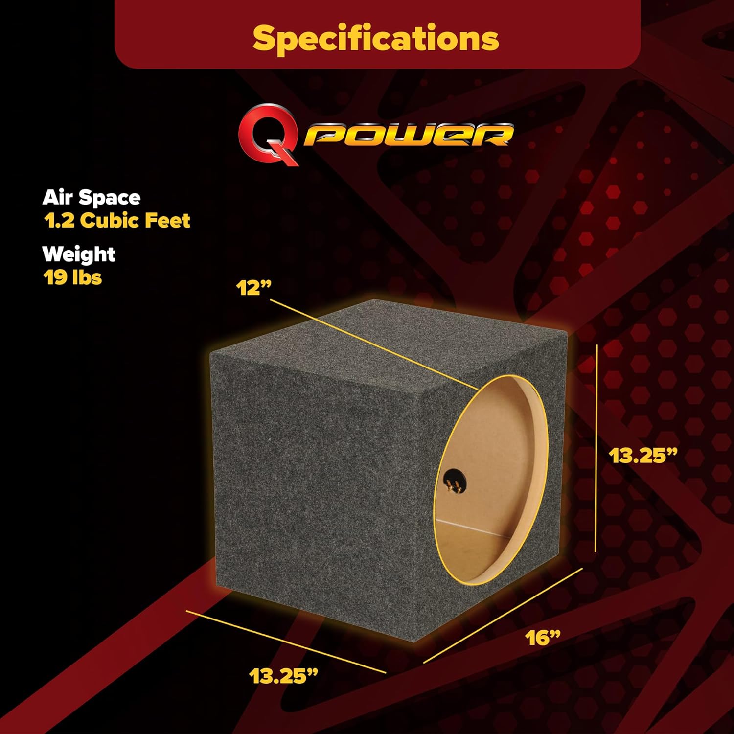 Q Power 12 Inch Heavy-Duty Single Sealed Carpet Covered Durable Car Audio Vehicle Subwoofer Enclosure Woofer Box, Charcoal Gray
