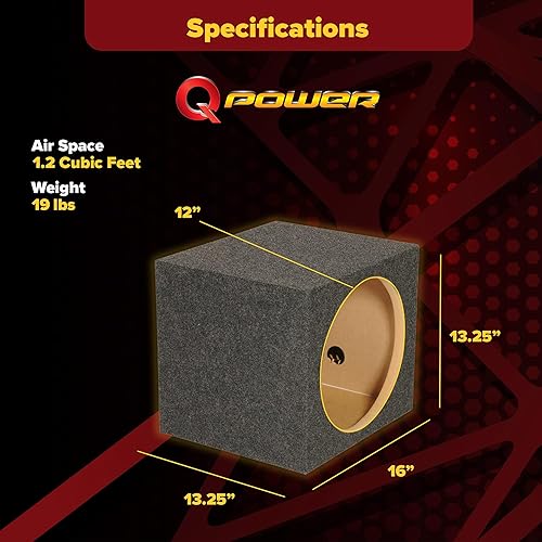 Miniatura 3 de QPower Caja de subwoofer para vehículo de audio de automóvil de 12 pulgadas, resistente, con un solo sellado, cubierta de alfombra, color gris carbón