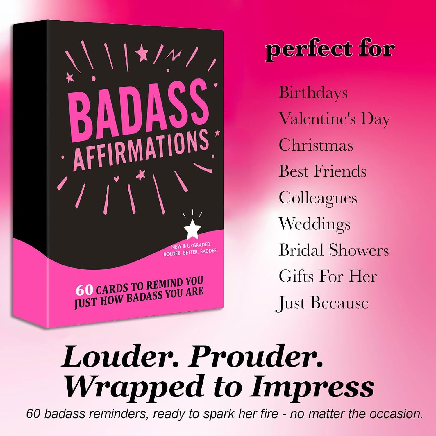 Badass Affirmation Cards, Sassy Affirmations, 60 Affirmation Deck for Girls, Inspiring Daily Quotes Encouragement Cards for Women Empowerment, Journal Prompts, Graduation Birthday Gift for Her thumbnail