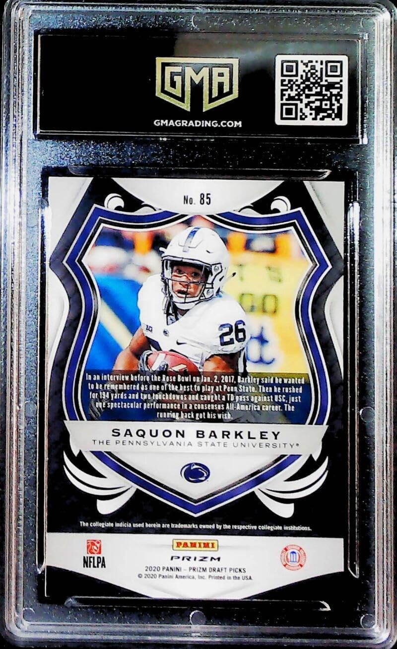 2020 Panini Prizm Draft Picks Prizms Red and Black Snake Skin Football #85 Saquon Barkley Penn State Nittany Lions Crusade GMA 10 GEM MINT Officially Licensed Collegiate NCAA Trading Card