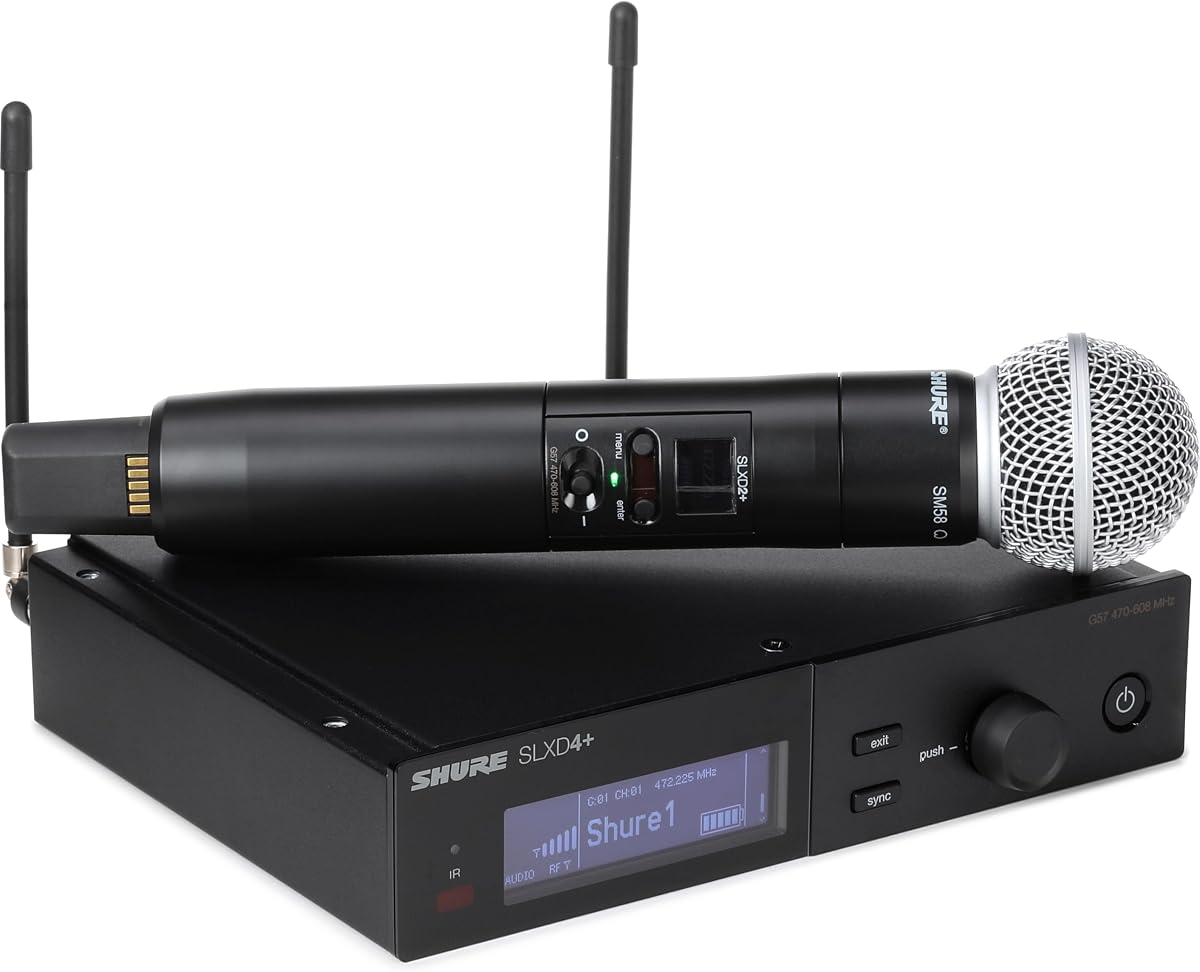 Shure SLXD24+ Sistema inalámbrico con cápsula Beta58A - Banda G57 | Sistema vocal con receptor SLXD4+ y dispositivo portátil SLXD2+; Monitoreo Bluetooth y reducción de retroalimentación para uso en vivo