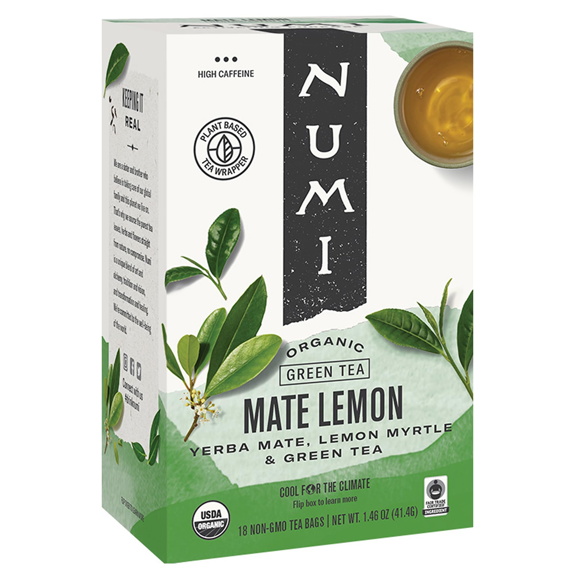 Organic Maté Lemon Tea Bags, 18 Tea Bags, Yerba Mate With Green Tea & Lemon Myrtle, Caffeinated