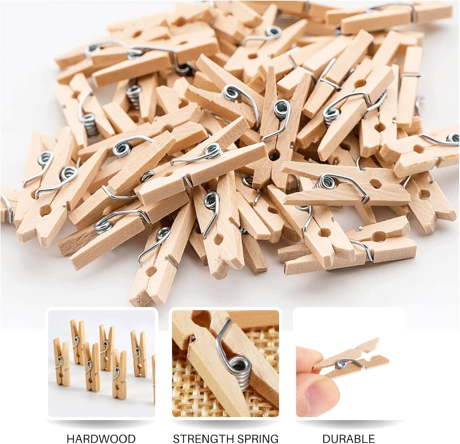 Mini Clothes Pins 200 Pcs - 1 Wooden Clothespins with 11FT Jute Twine, Small Tiny Clips for Photos, Crafts, Home Decor & Art Projects, Reusable Multi-Purpose Clothespins for DIY Projects