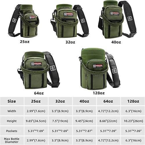 Miniatura 4 de NATURE PIONEOR Portabotellas de agua con correa ajustable  26364664 onzas, funda aislada para botella de agua con mango de paracaídas y 2 bolsillos