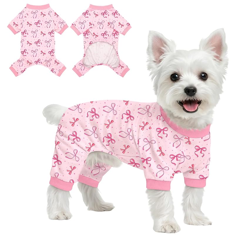 Pijama fantasia para cães Ruirichfun em tecido respirável Pink Bow, X-Large (peito 53 cm)