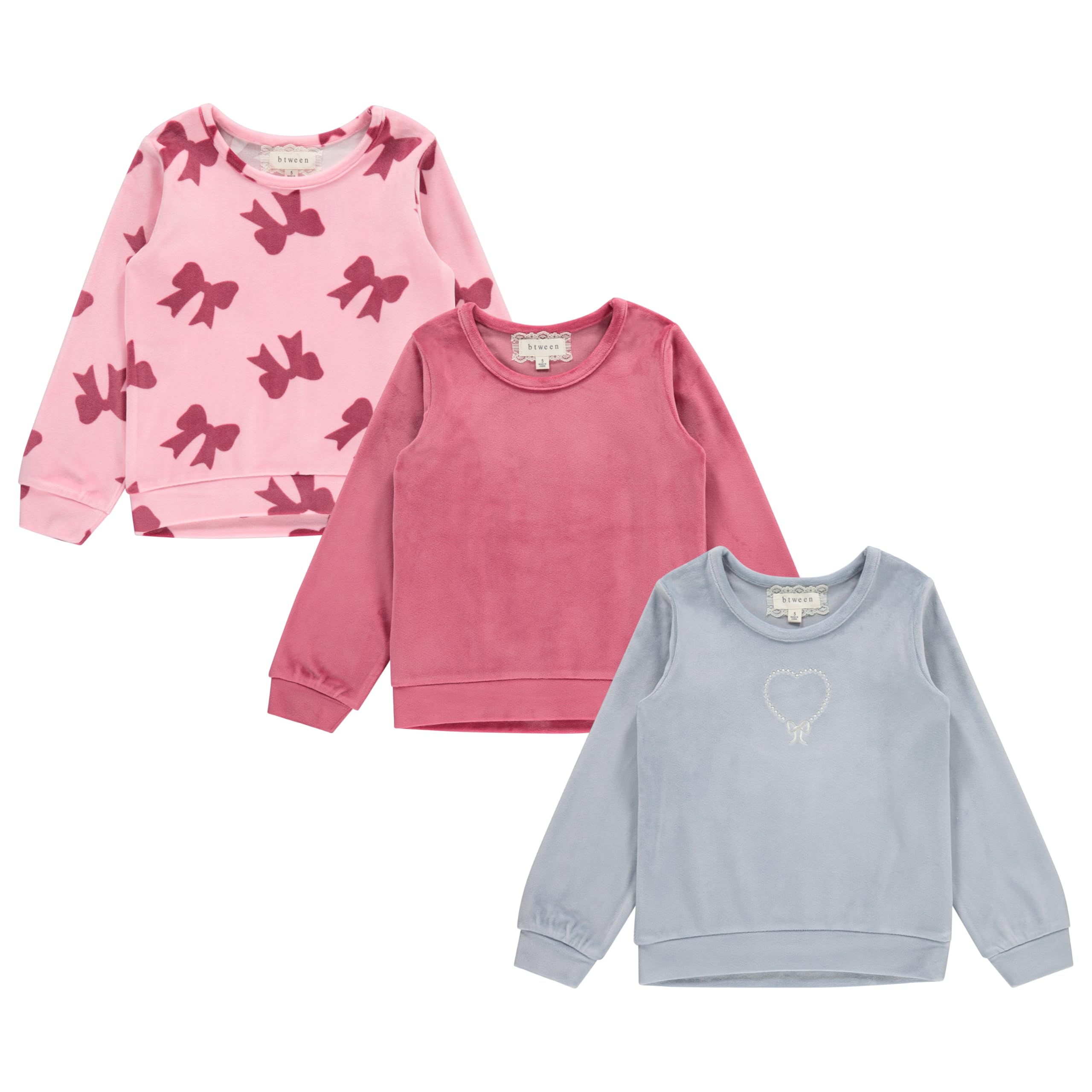 BTween Girls Cozy Velour Sweatshirt Set, 3 Pack of Soft Sweatshirts for Kids, Stylish Casual Outfits, Sizes 4-14