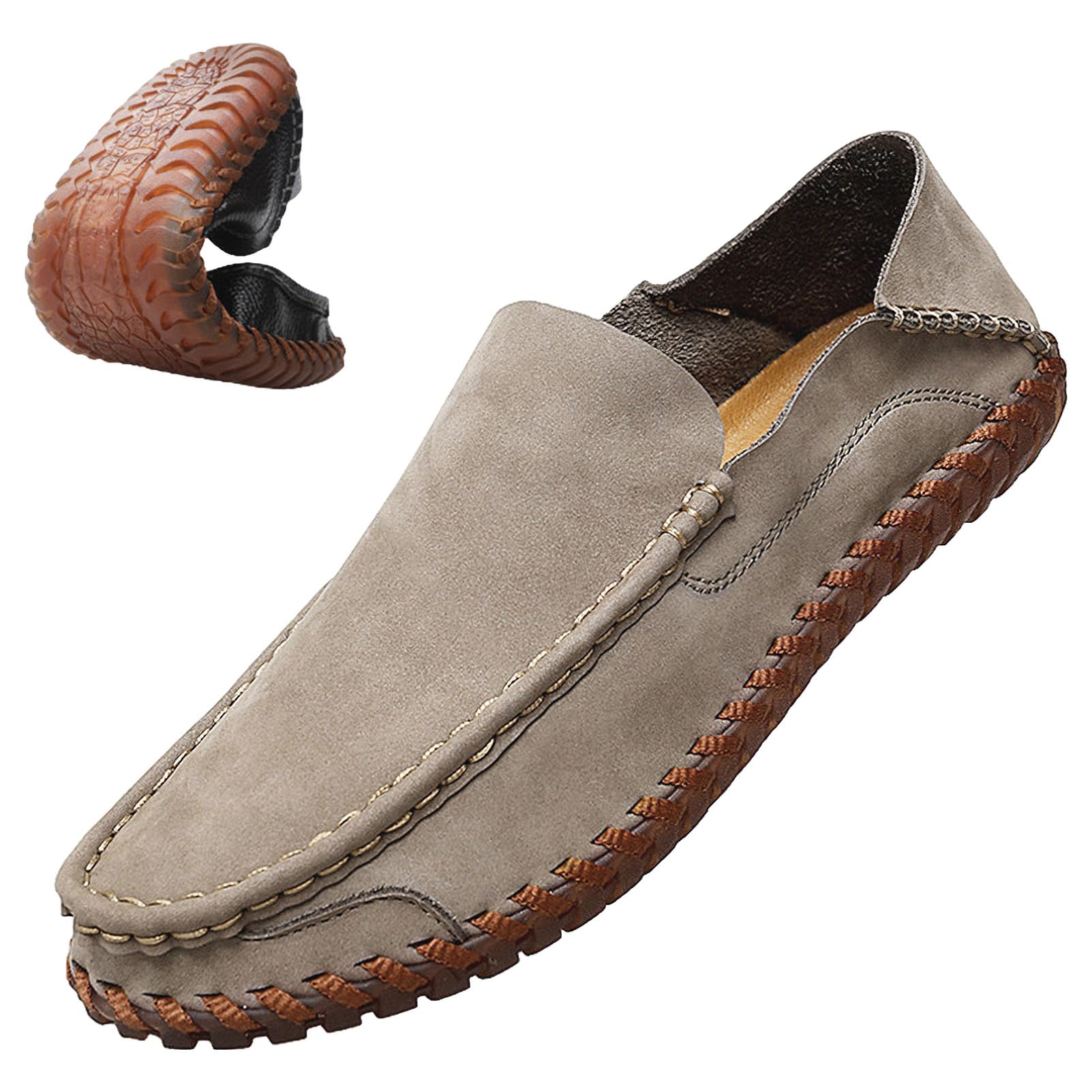 rismart Herren Slipper Mokassin Schuhe für Autofahrer Leder Lässig Schlüpfen Hausschuhe Flats