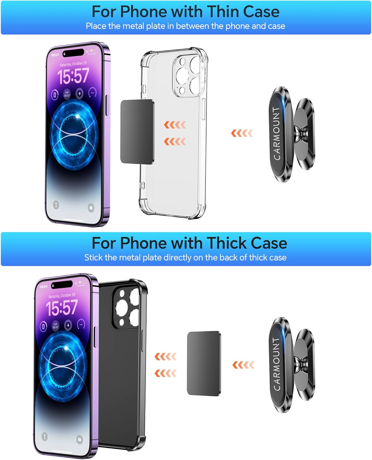 【2-Pack】 Magnetic Car Holder Dashboard【Strong Magnets】 carmount 2.0 Magnetic Phone Mount【360°Rotation】 Car Mount for Cell Phone Holders for Your Car for All Smartphones & All Car Models - Image 7