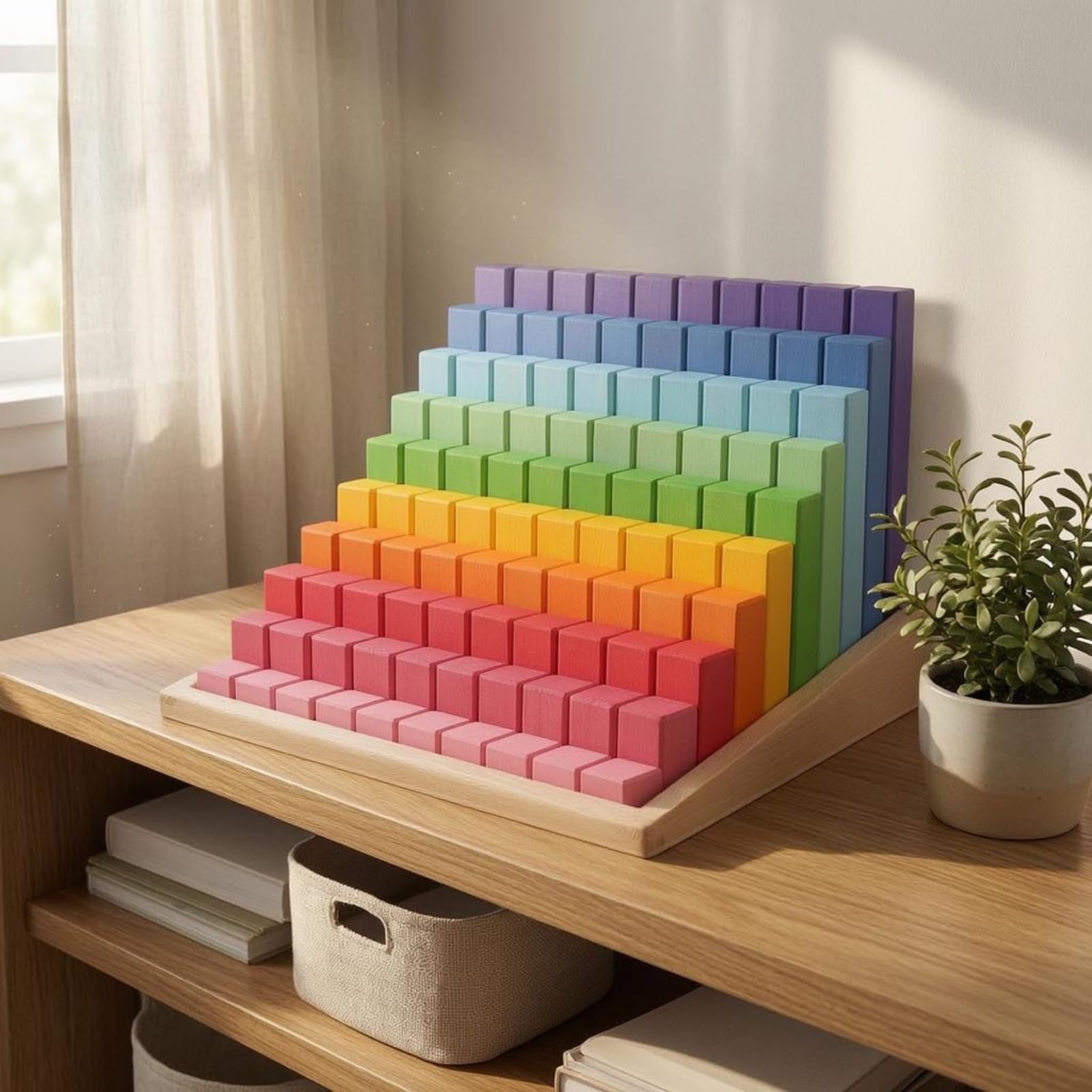 Amagogo Jeu Éducatif Blocs en Bois avec Base Rectangulaire Inclinée et Pièces Dégradées pour Apprentissage s Hauteurs avec Construction Robuste pour Développer l'Attention et