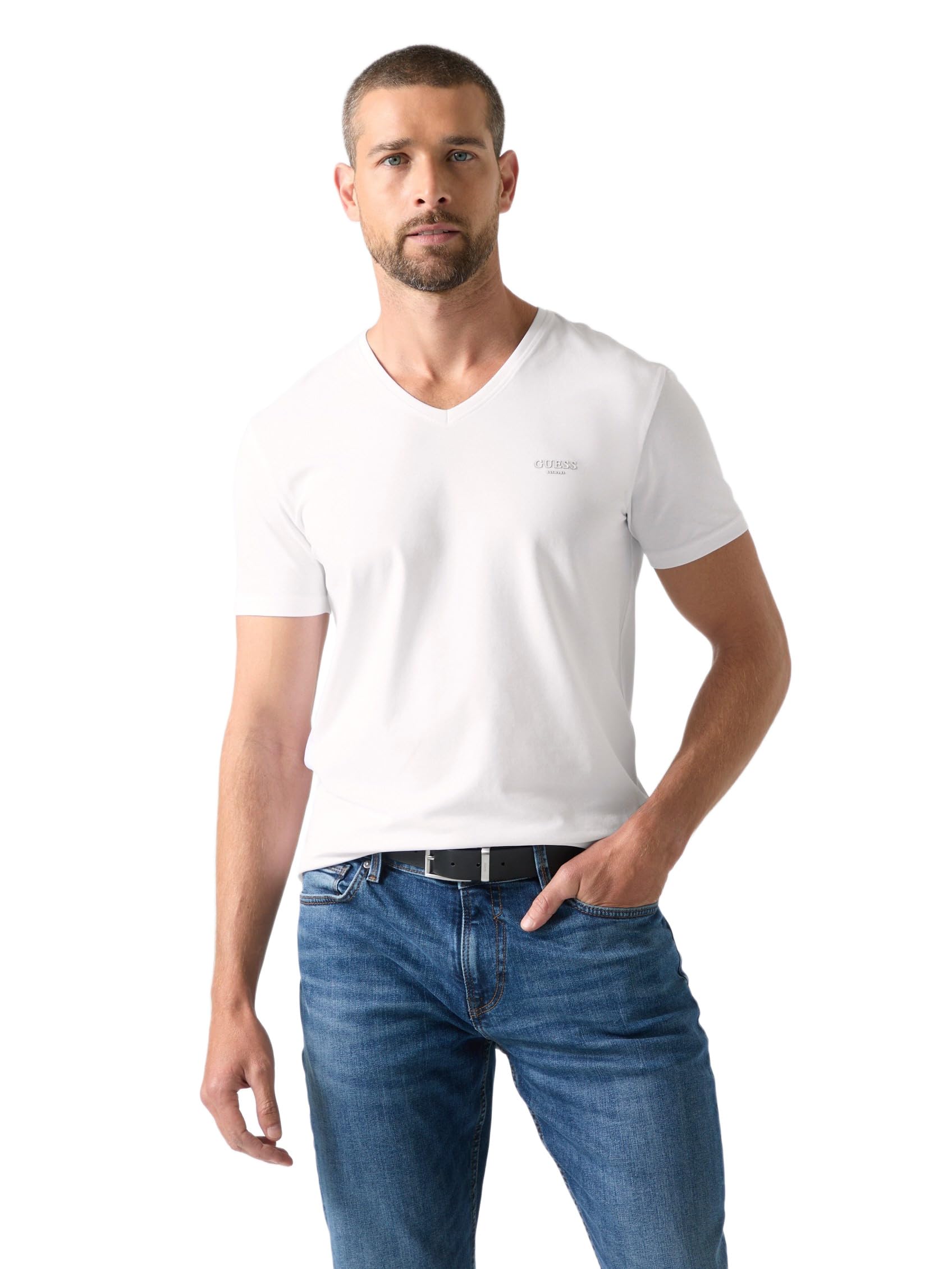 Guess Core Extra Slim Tee - Men's Cotton T-Shirt, V-Neck Short Sleeve