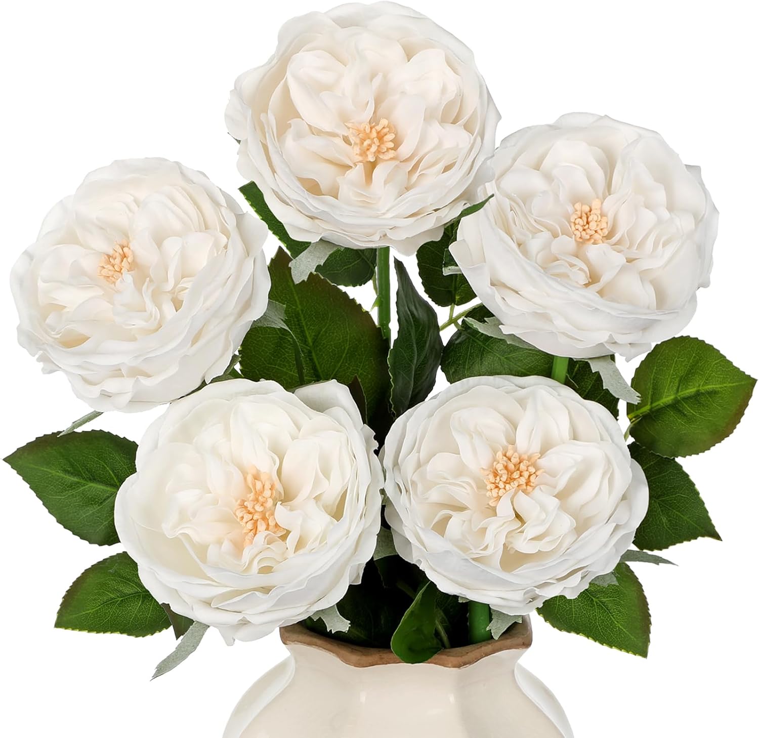 5Pcs Peonies Artificial Flowers Real Touch Austin Roses 23.6 Inch Long Stem Fake Flowers for Decoration Latex Rose Peony for Vase Wedding Valentine’s Day Party Arrangement Home Decor - Light Blush