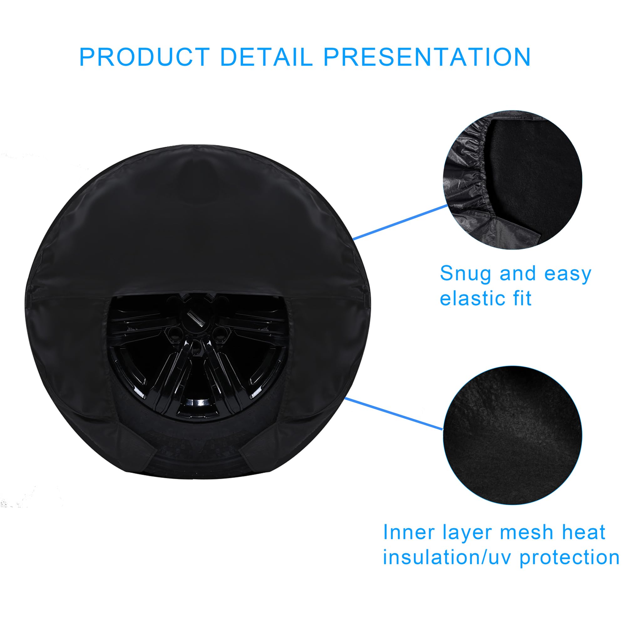 Ramuel 4-Piece Tire Cover Set - Universal Fit 24-26 Inch Diameter, Black, UV & Water Resistant For Travel Trailers, Campers, SUVs