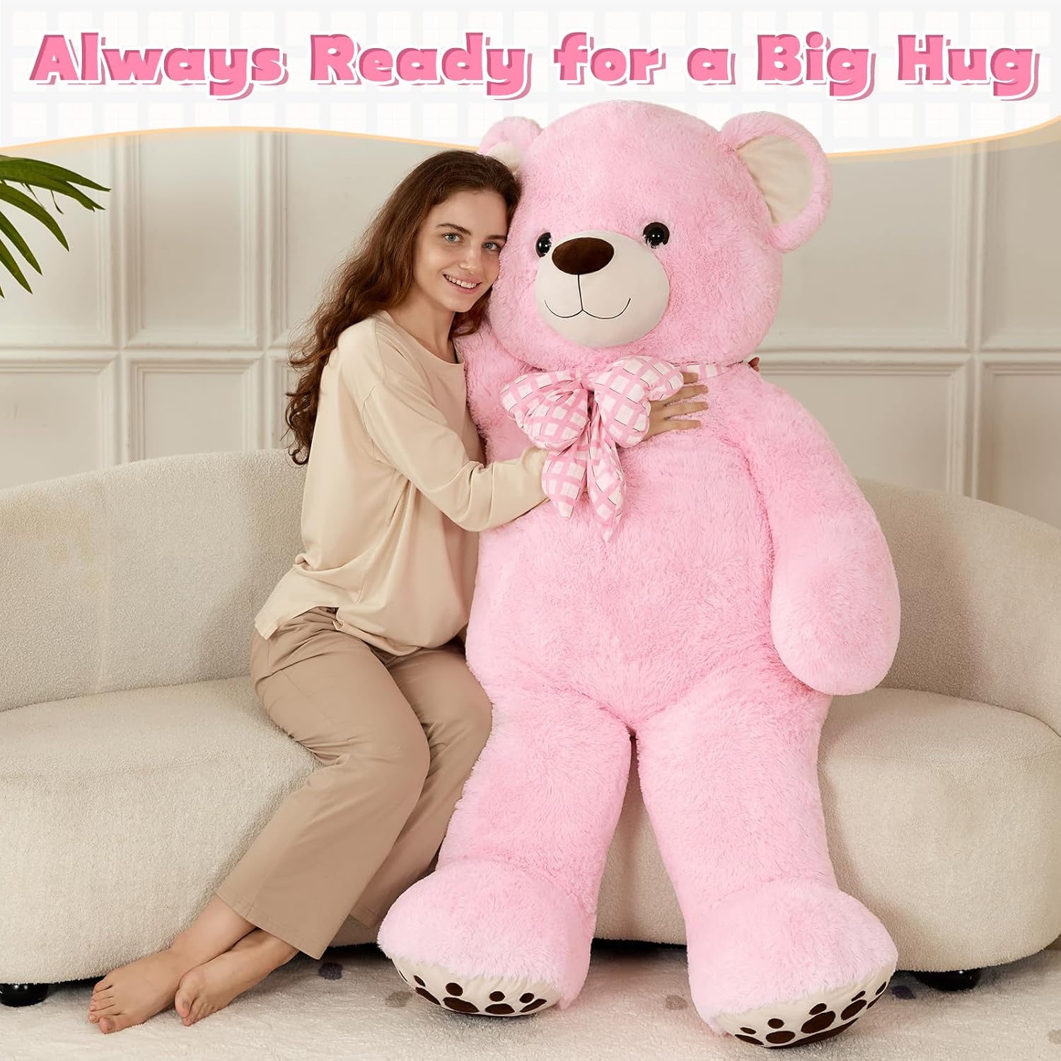morismos 5 ft big teddy bear, 5 feet huge teddy bears stuffed animals for girlfriend wife, cuddly gift life size bear on valentines birthday, 59 inch, pink scottish pink 5 feet