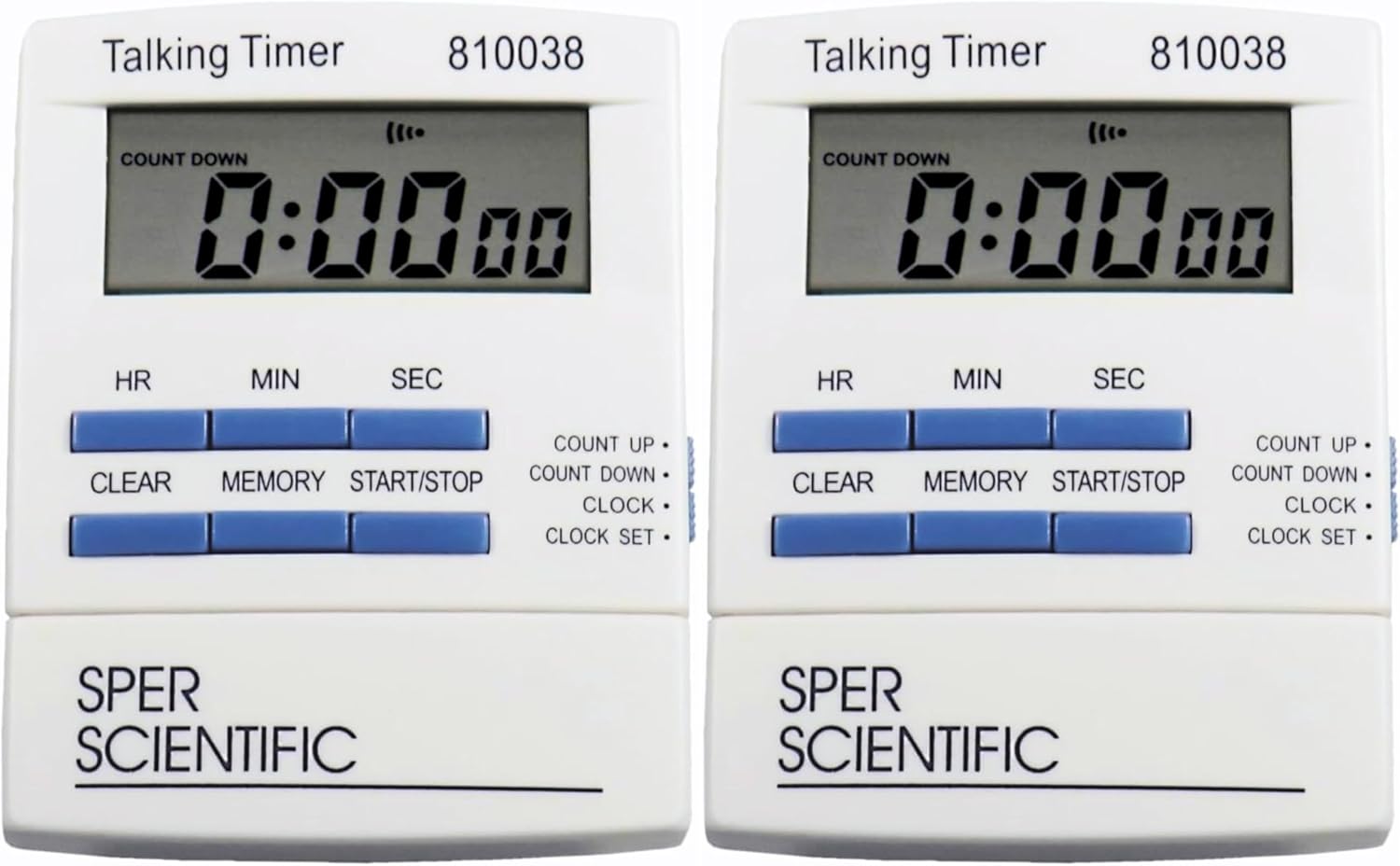 Sper Scientific Talking Timer with Audible Countdown Voice Announcements 810038 - Large LCD Display, Hands-Free Timer with Loud Alarm & Memory Recall - Perfect for Cooking, Labs, Fitness & more - 2 pc