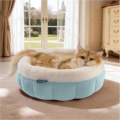 Miniatura 18 de BALANCE Camas para gatos de interior, cama redonda lavable para gatos, bonita cama para gatitos con parte inferior antideslizante para gatitos y