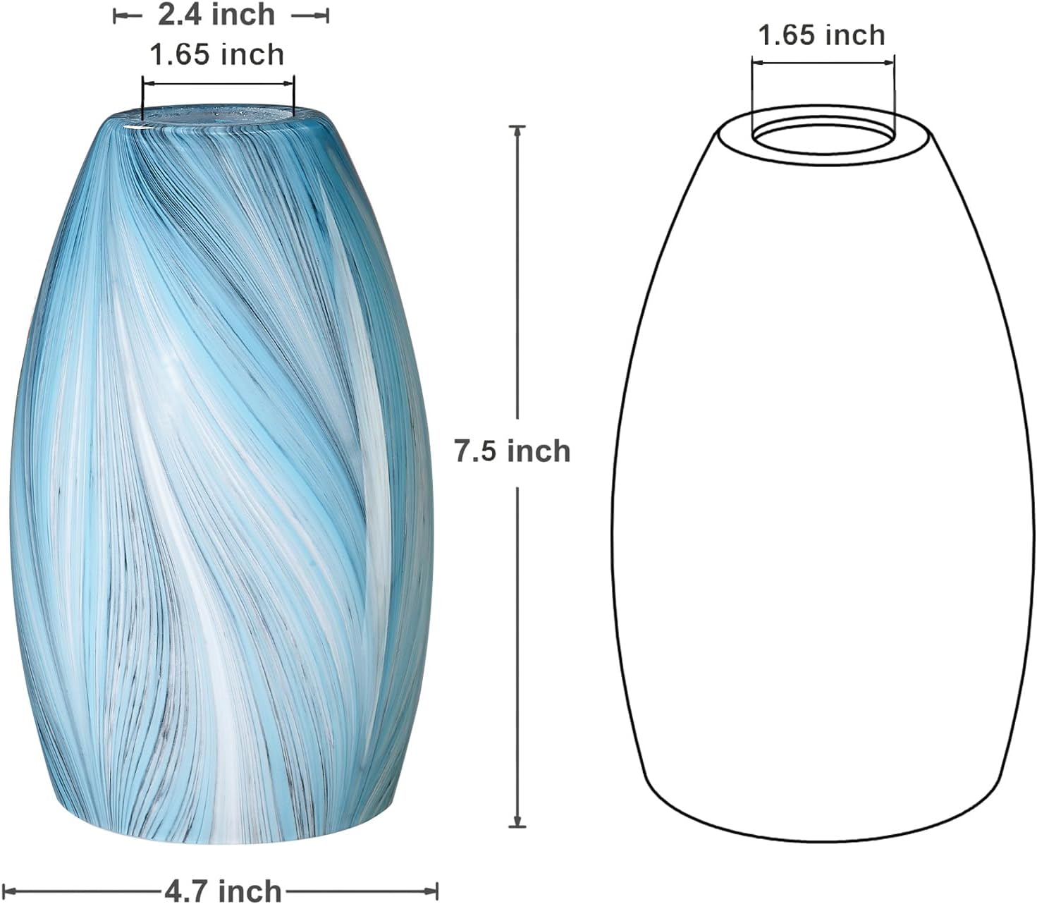 Oval Glass Pendant Lamp Shade Only Art Glass Light Covers for Kitchen Island Pendant Light Fixtures Replacement Shade for Mini Pendant Light (Light blue silk)