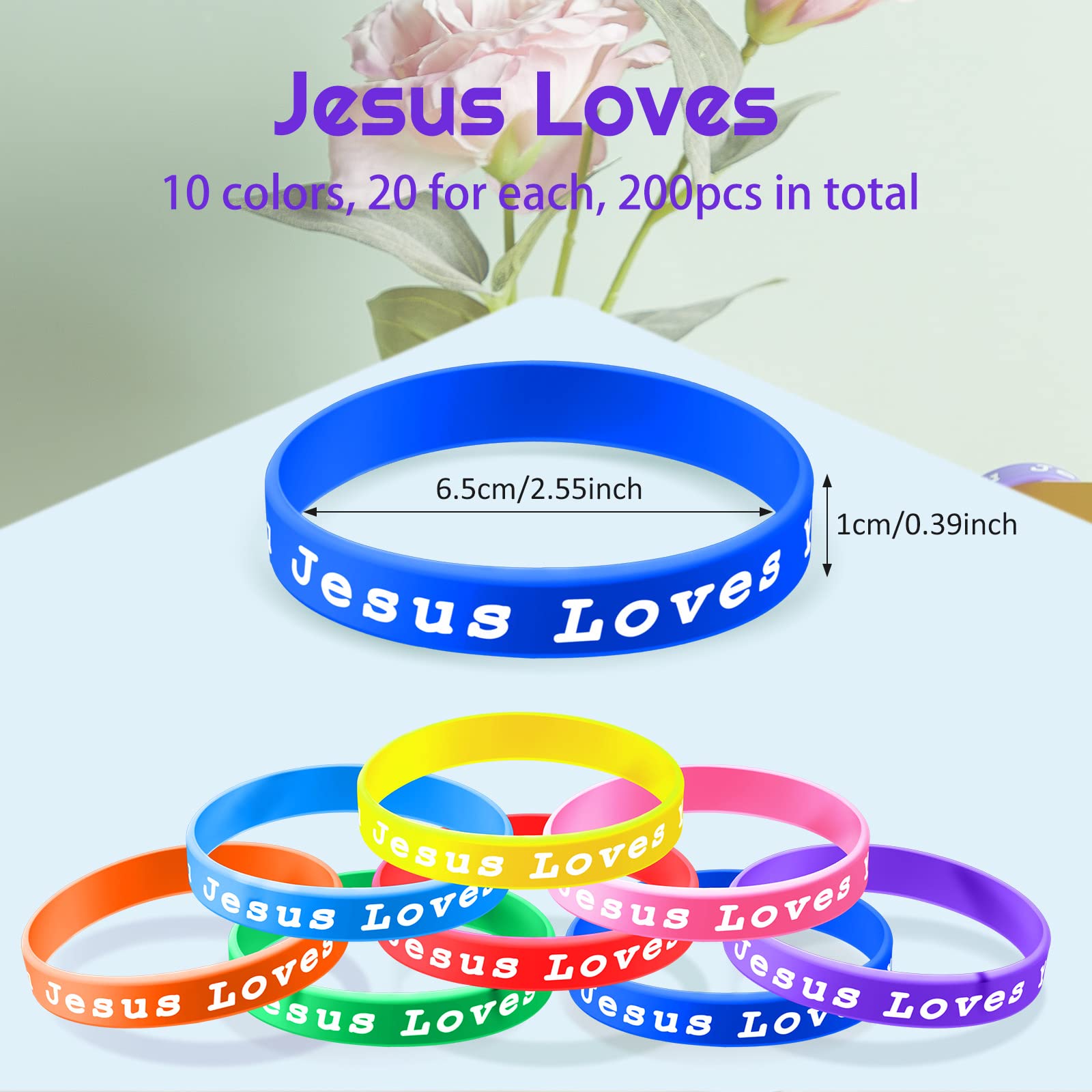 Skylety Jesus Loves You Silicone Bracelets Colorful Rubber Wristbands Jesus Loves You Wristbands Christian Rubber Bracelets for Kids Novelty End of The Year Party Favors(50 Pieces)