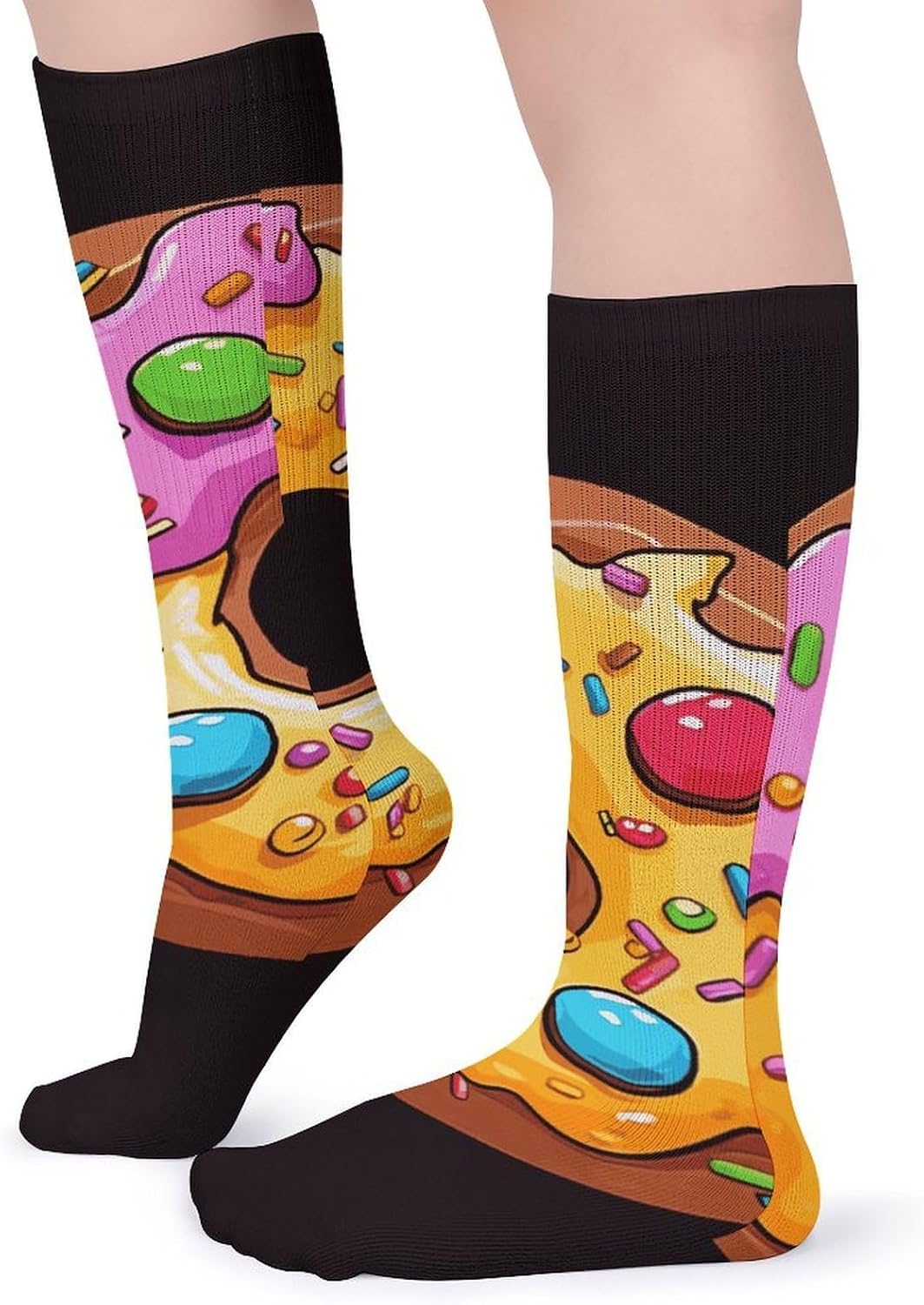 Breathable Crew Sock, Moisture Wicking, Athletic Calf Socks, Cozy | Donut Compression Socks for Women Men, Lightweight High Work Socks for Business, Casual