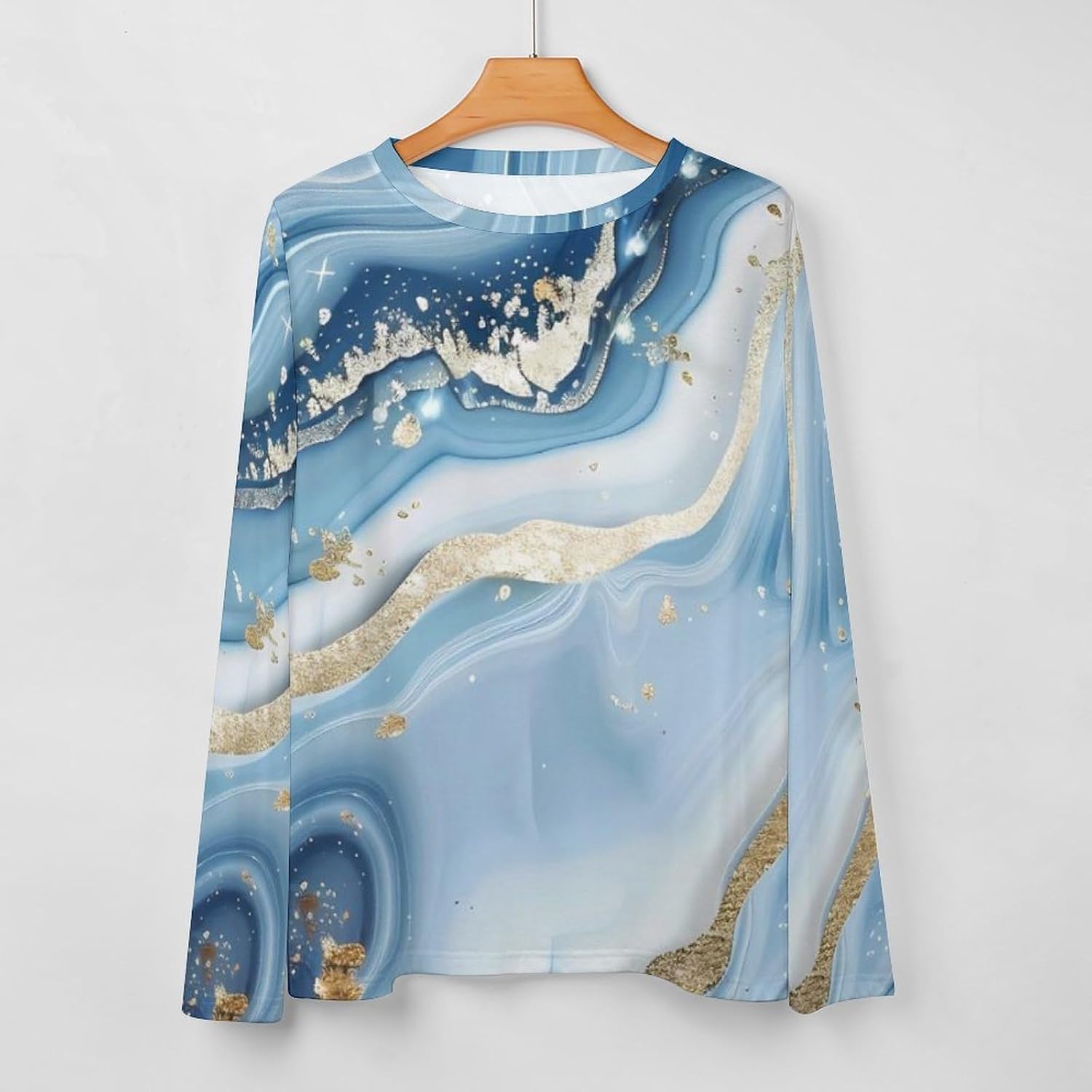 Abstract Marble Texture Women's Pajama Top Sleepwear Pajamas Sleep T-Shirt Long Sleeve Shirt Crewneck Tee