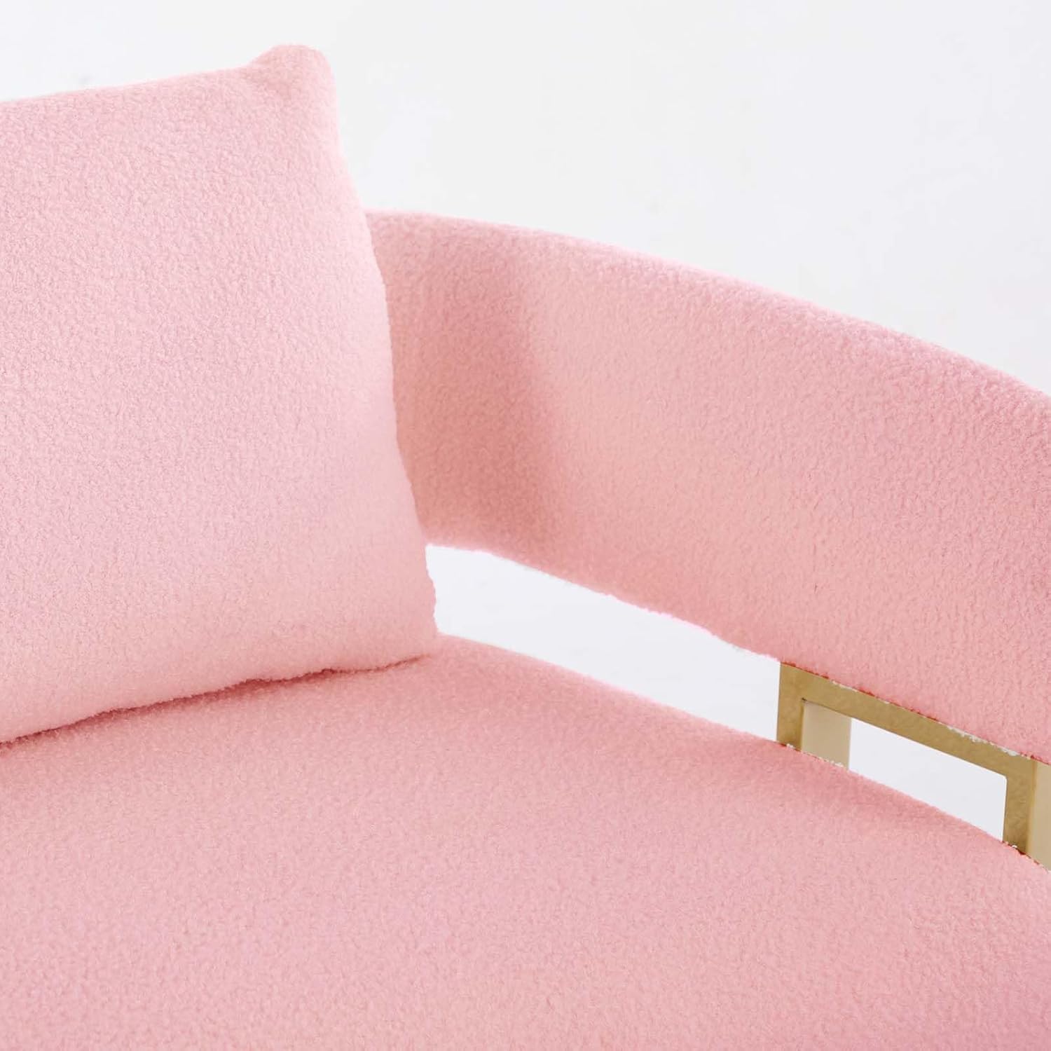 TS Modern Teddy Fleece Loveseat Sofa with Gold Metal Legs - Pink Upholstered 2-Seater Couch for Living Room, Bedroom, Reception Area & Dressing Space - No Wheels, Stable Square Frame(Pink + Teddy)