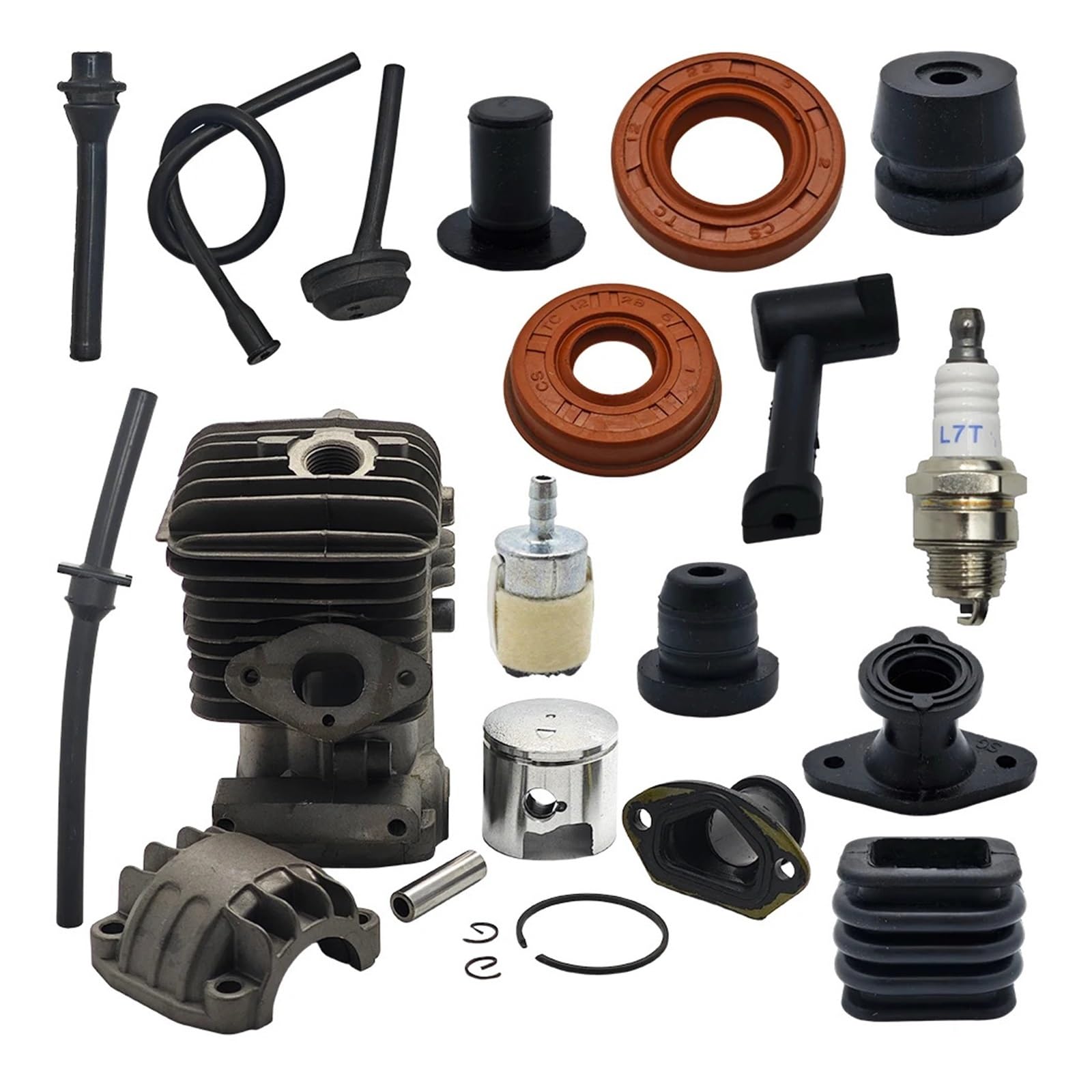 Kit de pistón de cilindro de 34mm for motosierra pequeña, filtro de aceite y combustible chino, manguera, tapa amortiguadora, sello, 2500, 25cc