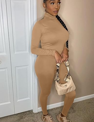 Miniatura 6 de Mokoru Conjunto deportivo de 2 piezas para mujer con cuello alto manga larga para entrenamiento pantalones deportivos