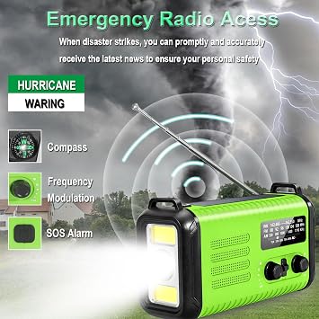20000mAh/ 74000mWh緊急ハンドクランクラジオ、AM/FM/NOAAポータブルウェザーラジオ、USB電話充電器、読書ランプ懐中電灯&SOS付きバッテリー駆動ソーラーラジオ、緊急/ハリケーン/自宅用